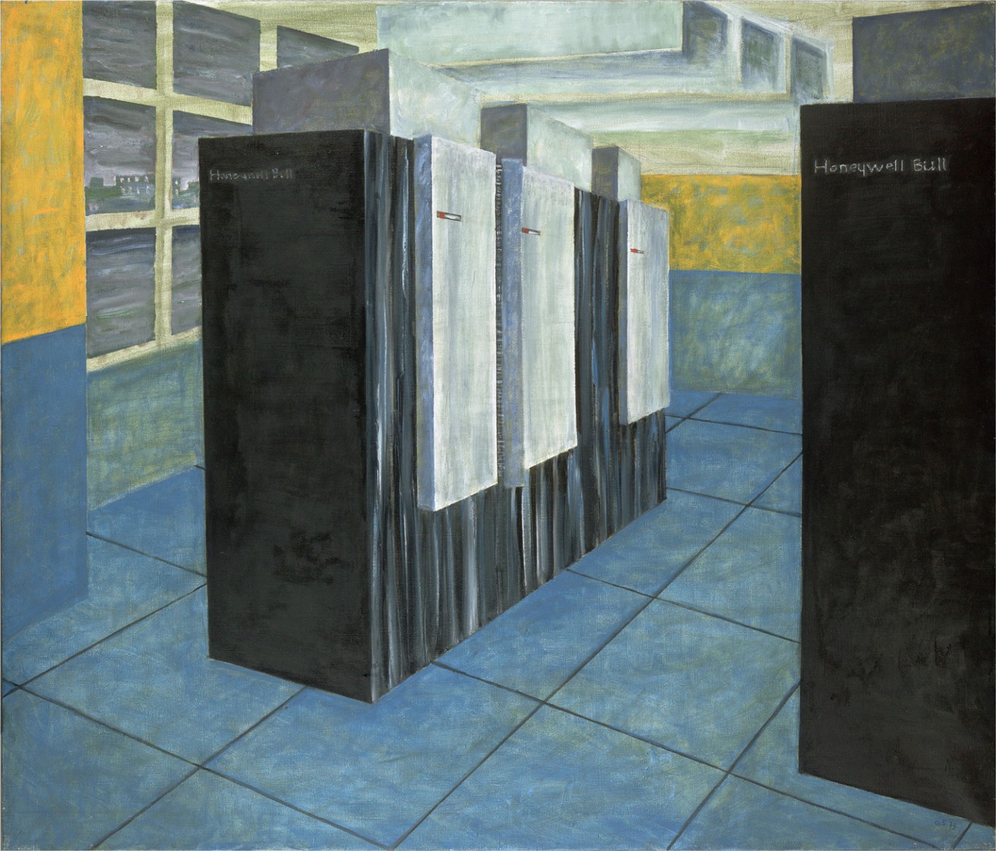 Painting showing computer equipment creating ambience and intrusion